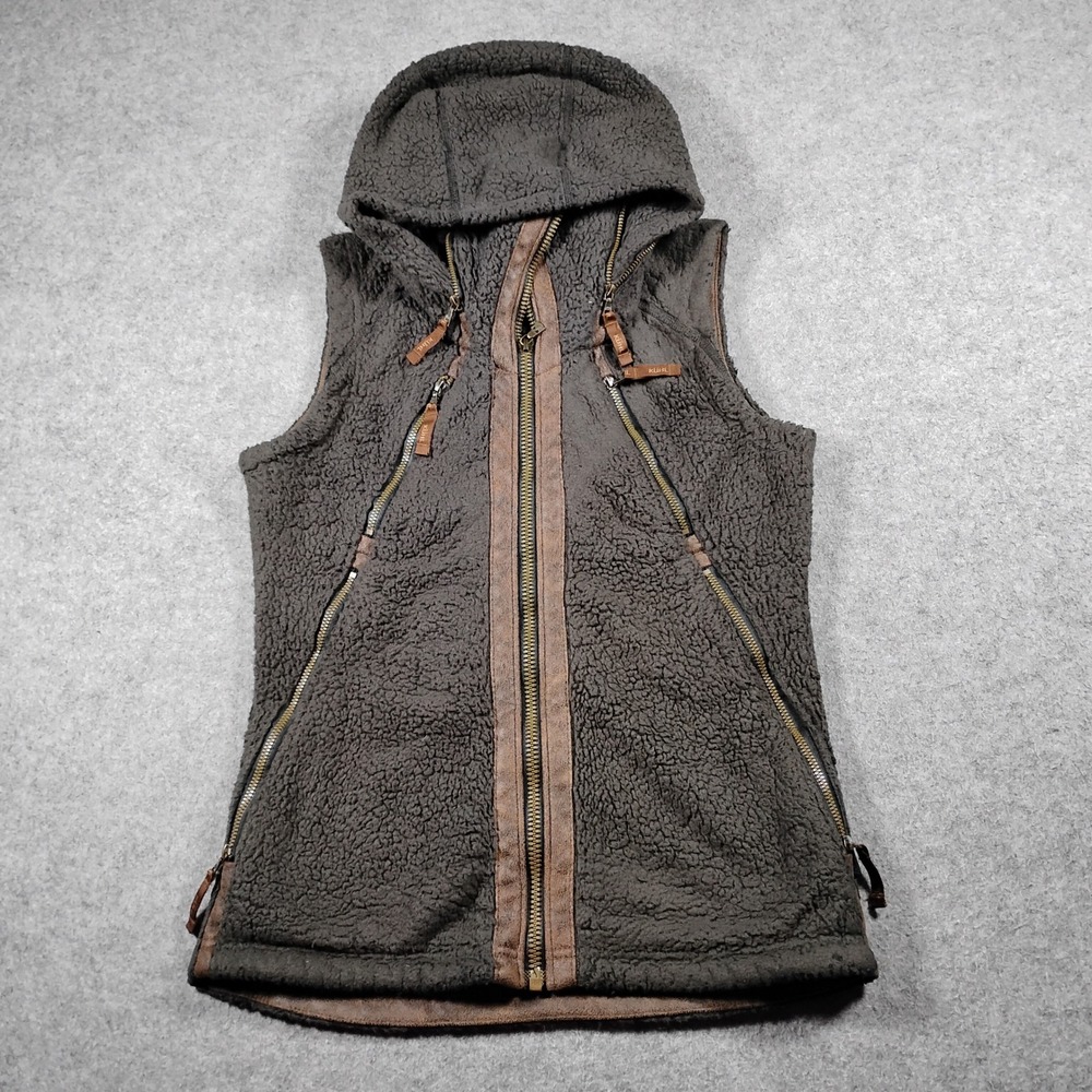Kuhl Flight Vest Women's Brown Deep Pile Fleece Full Zip Hooded Jacket Size XS